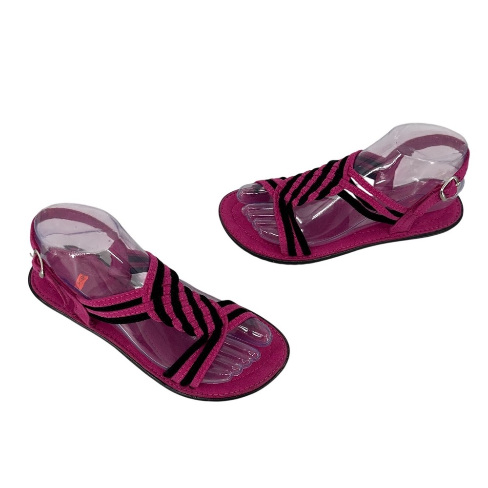 Huaraches‎ Pink and Black Hand Braided Slingback Flat Sandals Size 7.5 Mexico